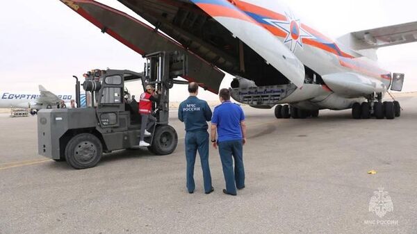 Спецборт Ил-76 МЧС России, доставивший 18 тонн гумпомощи для жителей Газы. 20 декабря 2023