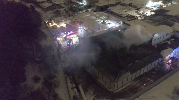Тушение пожара на складе мясоперерабатывающем комбинате в Химках