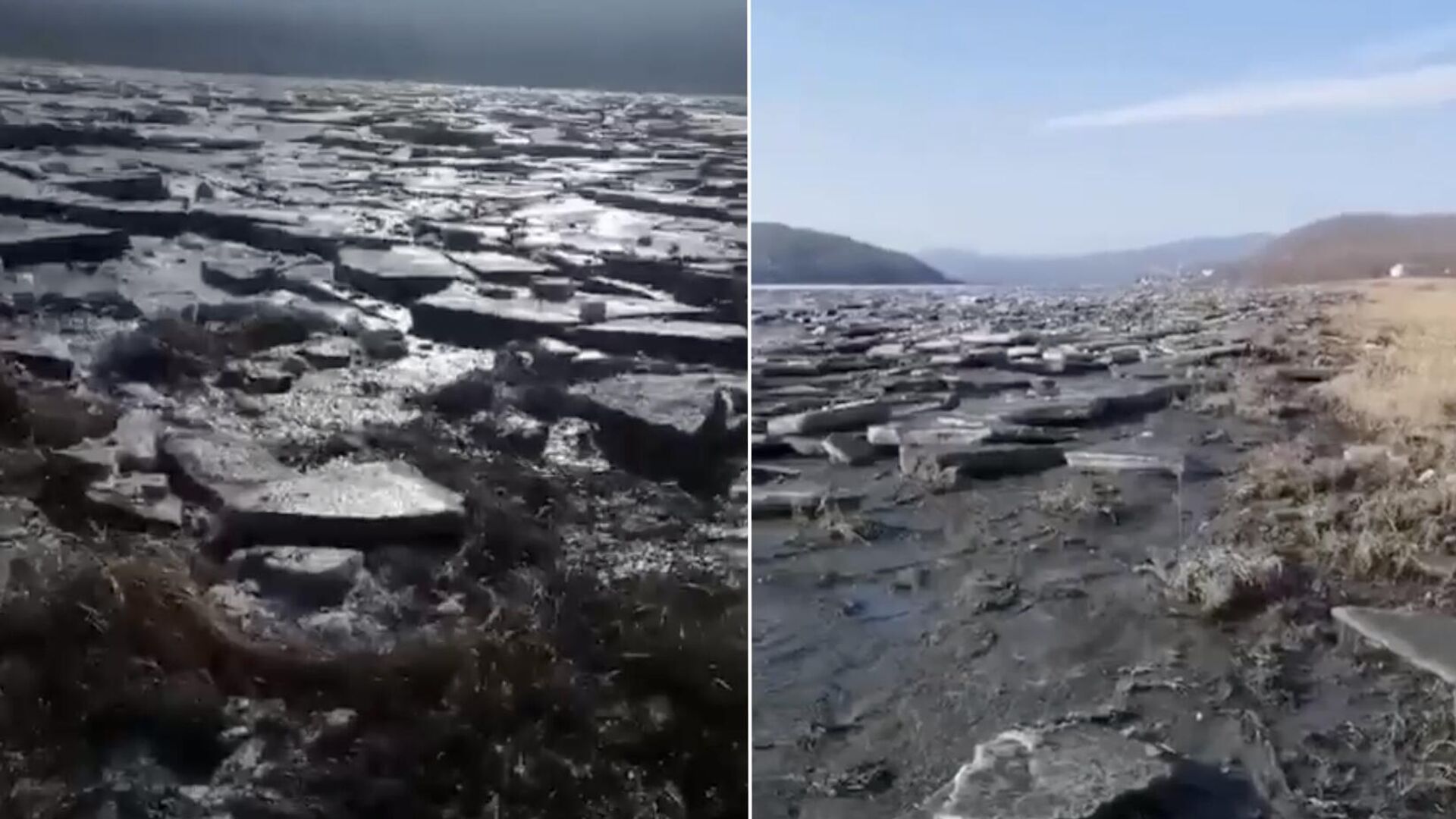 Стоп-кадр видео, размещенного жительницей Лазовского района Приморья, на котором видны огромные куски льда и валуны - РИА Новости, 1920, 02.01.2024