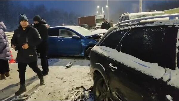 Люди на месте автомобильной аварии на трассе М-11 в Новгородской области