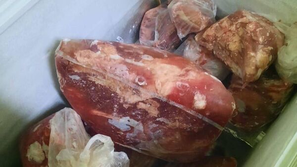 Мясо в морозильной камере на кухне детского сада в Красноярском крае