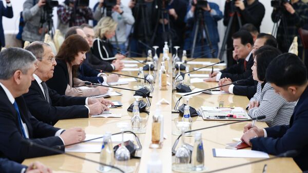 Министр иностранных дел РФ Сергей Лавров и министр иностранных дел КНДР Цой Сон Хи во время встречи в Москве