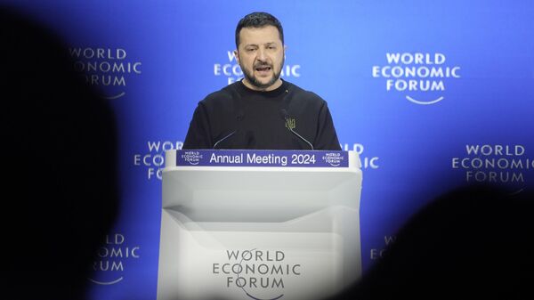  Владимир Зеленский во время выступления на Всемирном экономическом форуме в Давосе