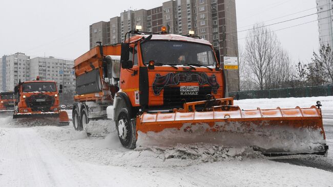 Сотрудники коммунальной службы убирают снег