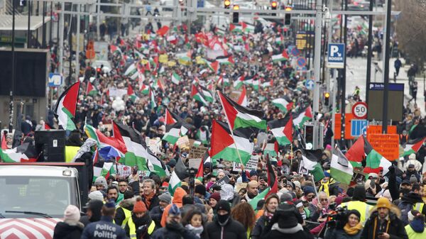 Митинг солидарности с народом Палестины в Брюсселе. 21 января 2024