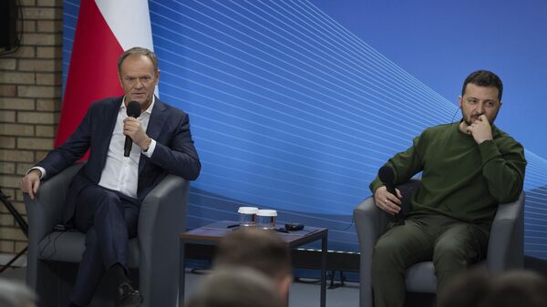 Премьер-министр Польши Дональд Туск и Владимир Зеленский в Киеве. Архивное фото