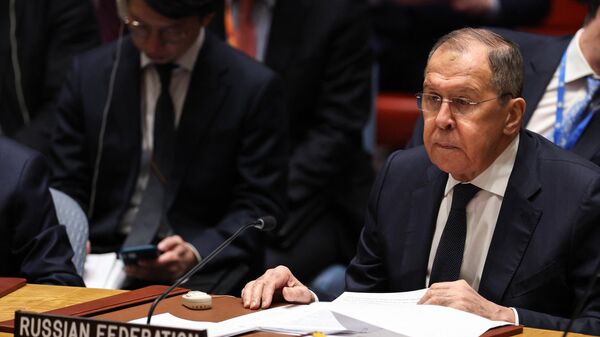 Глава МИД России Сергей Лавров во время заседания Совета Безопасности ООН