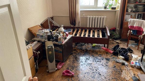 Место пожара, возникшего из-за замыкания эдектроодеяла, в квартире в Москве