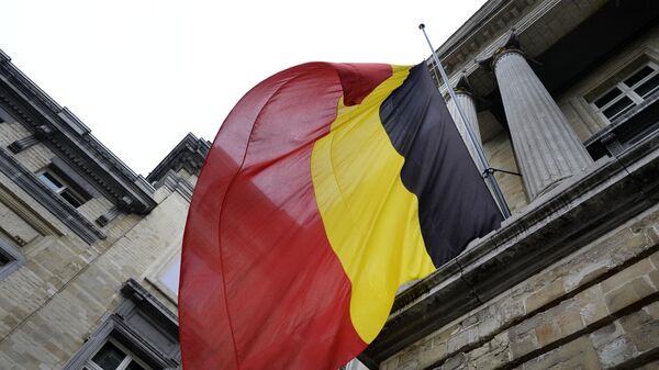 Бельгийский флаг на здании парламента в Брюсселе