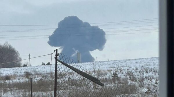 Дым на месте падения самолета Ил-76 в Белгородской области. Архивное фото