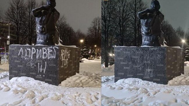 Памятник Максиму Горькому, разрисованный школьницами в Чебоксарах