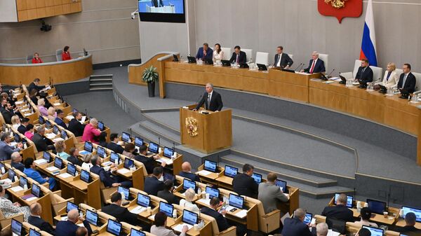 Председатель Государственной Думы РФ Вячеслав Володин выступает на пленарном заседании Государственной думы РФ