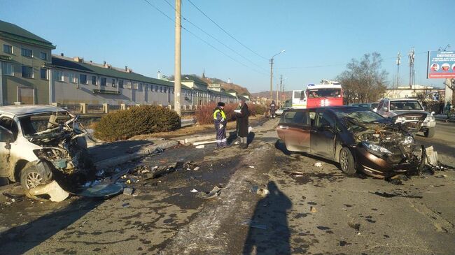 Место ДТП с участием легковых автомобилей в Находке