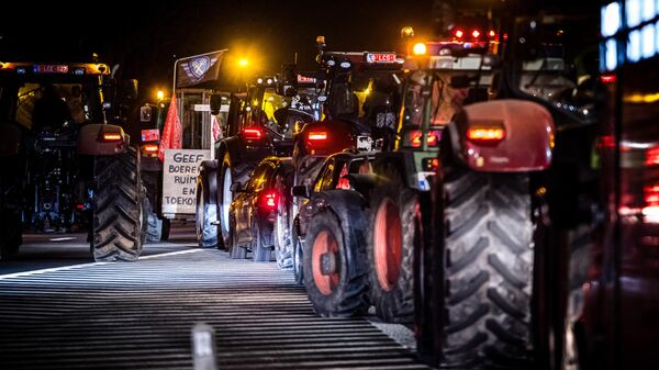 Голландские и бельгийские фермеры протестуют   на шоссе A67 недалеко от границы Нидерландов с Бельгией