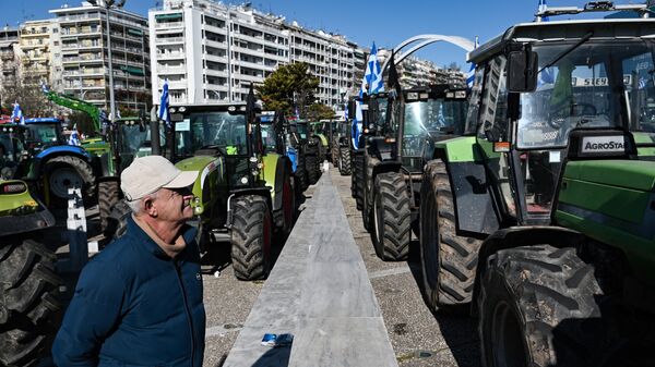 Акция протеста греческих фермеров в Салониках