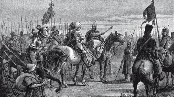 Князь Михаил Скопин-Шуйский встречает шведского воеводу Делагарди близ Новгорода, 1609 год