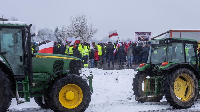 Акция протеста польских фермеров на границе с Украиной