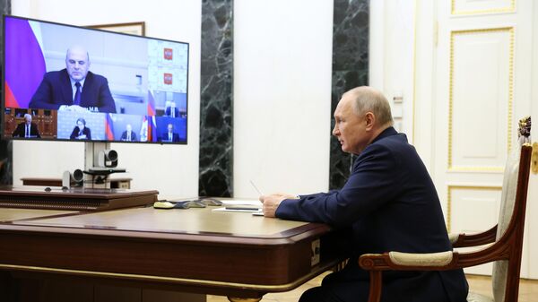 Президент РФ Владимир Путин проводит совещание по экономическим вопросам в режиме видеоконференции