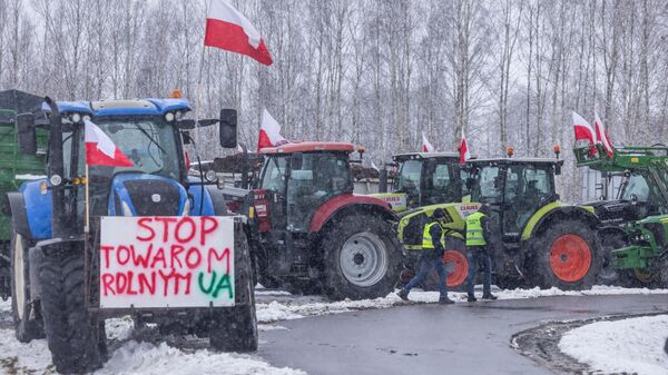 Акция протеста польских фермеров на польско-украинском пограничном переходе Дорохуск