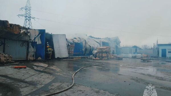 Место пожара на складе с картоном в Батайске Ростовской области. 14 февраля 2024
