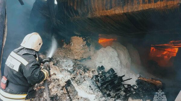 Место пожара на складе с картоном в Батайске Ростовской области. 14 февраля 2024