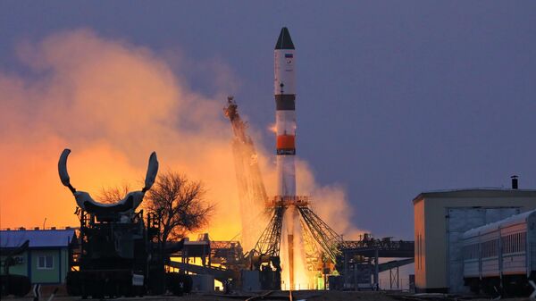 Старт ракеты-носителя Союз-2.1а с грузовым кораблем Прогресс МС-26 с космодрома Байконур
