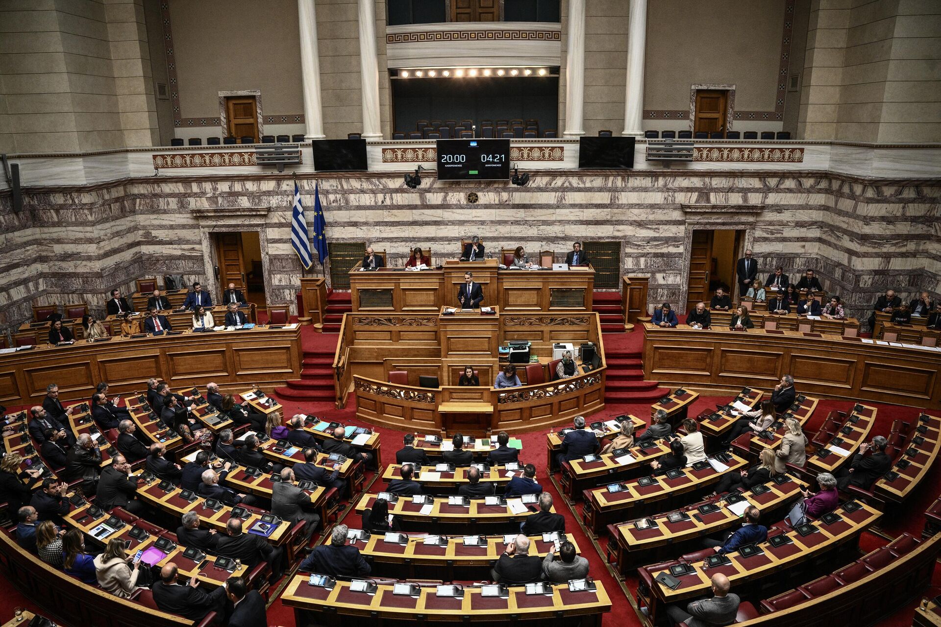 Премьер-министр Греции Кириакос Мицотакис во время заседания в парламенте по законопроекту об однополых браках в Афинах - РИА Новости, 1920, 16.02.2024