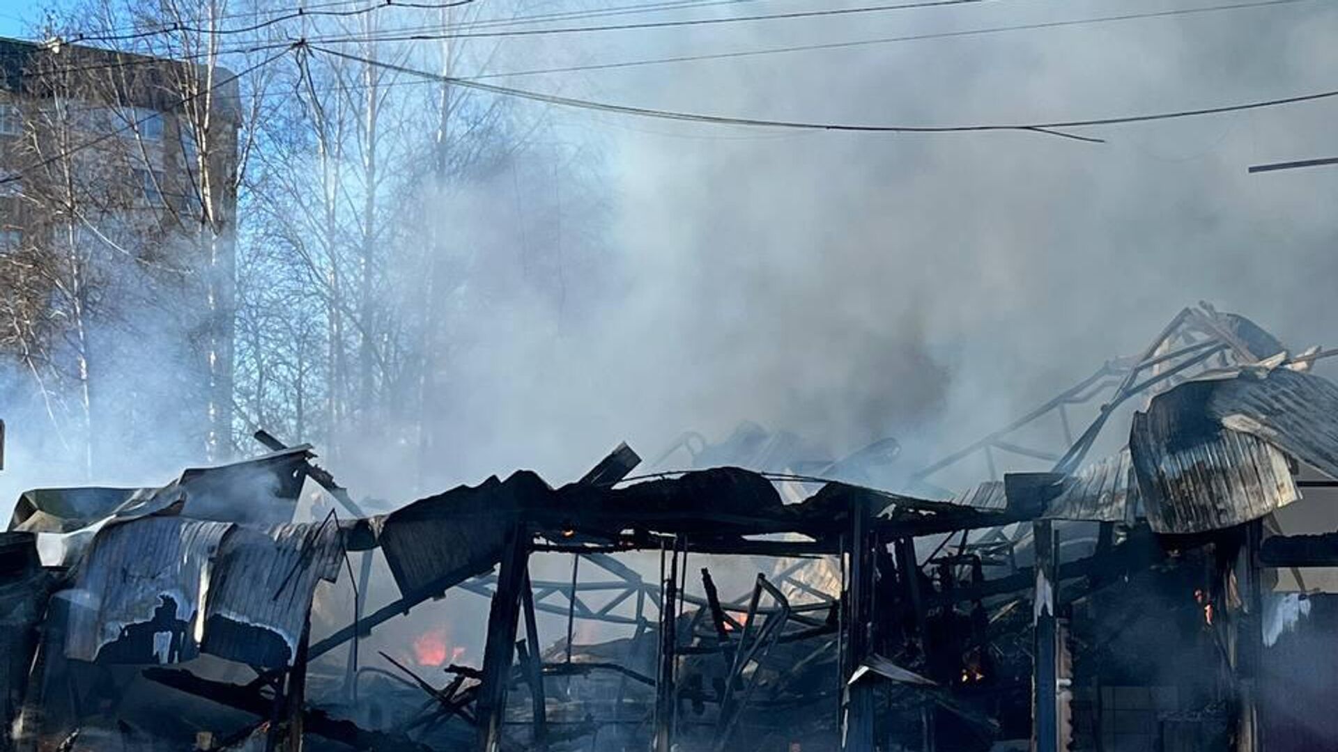 Место пожара в здании автосервиса в поселке Бугры в Ленинградской области - РИА Новости, 1920, 19.02.2024