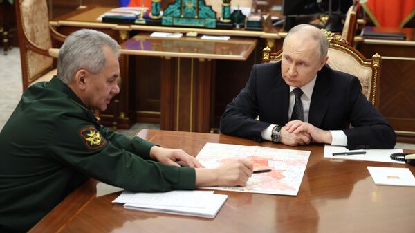 Президент России Владимир Путин и министр обороны Сергей Шойгу во время встречи