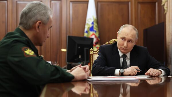 Президент России Владимир Путин и министр обороны Сергей Шойгу во время встречи