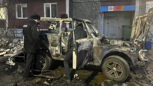Последствия возгорания автомобиля Нива в Красноярске