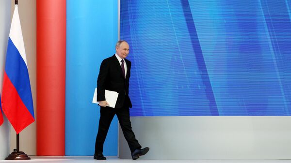 Президент РФ Владимир Путин перед выступлением с ежегодным посланием к Федеральному собранию