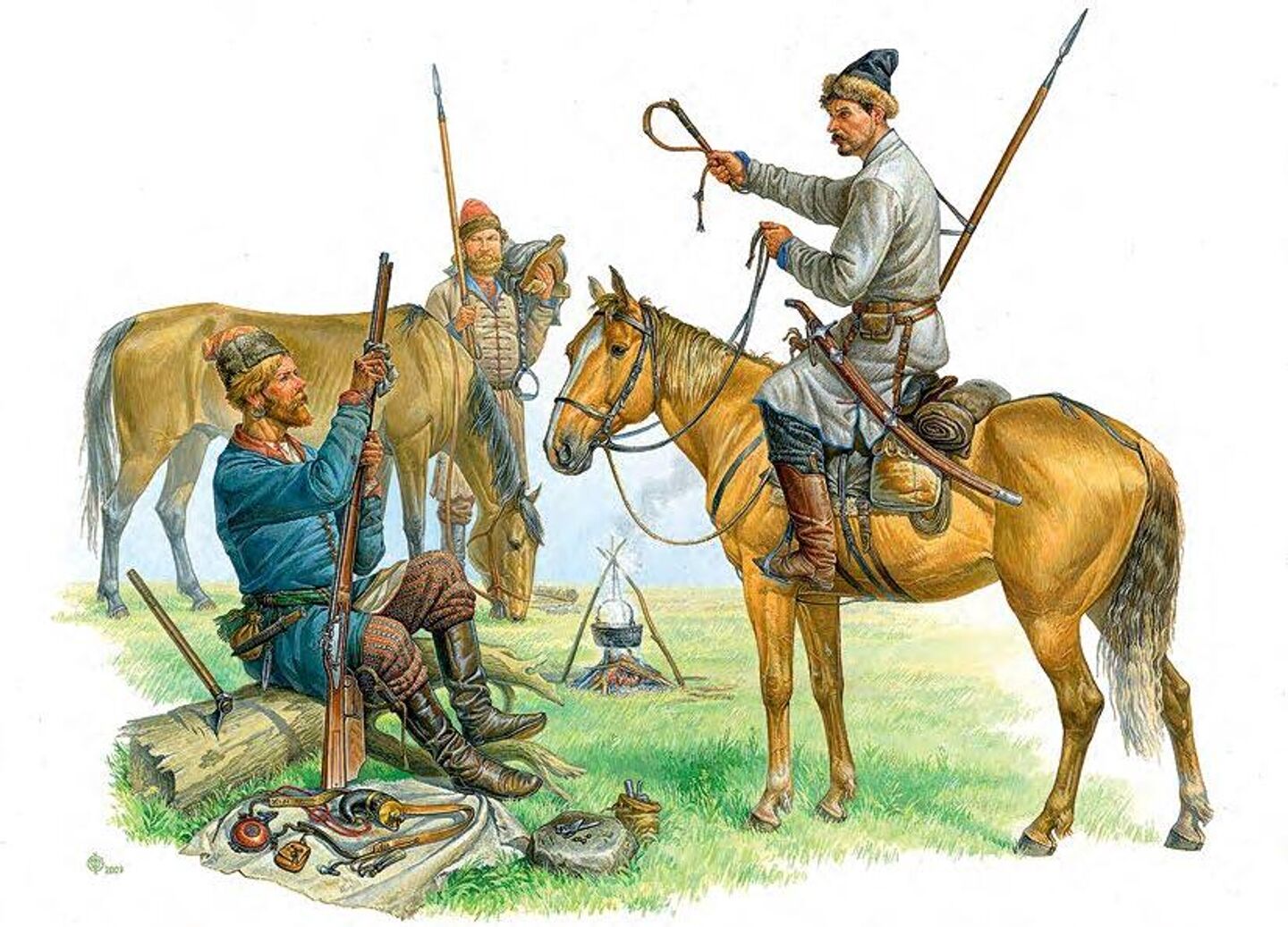 Епифанские казаки на сторожевой службе. Рис. О. В. Федорова. Бумага, гуашь. Из собрания музея-заповедника Куликово поле Епифанские казаки на сторожевой службе. Рис. О. В. Федорова. Бумага, гуашь. Из собрания музея-заповедника Куликово поле