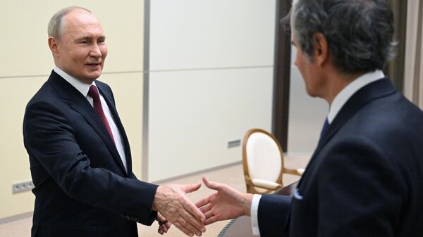 Президент РФ Владимир Путин и генеральный директор Международного агентства по атомной энергии Рафаэль Гросси во время встречи