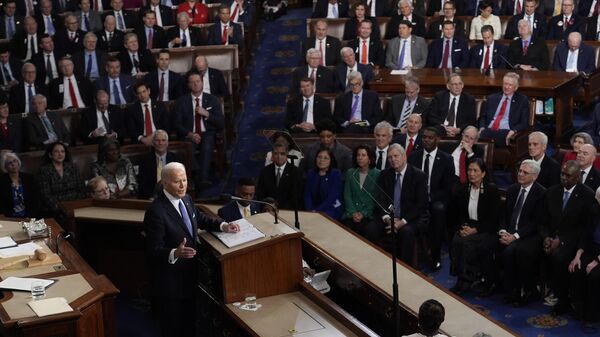 Президент США Джо Байден во время выступления в Конгрессе в Капитолии