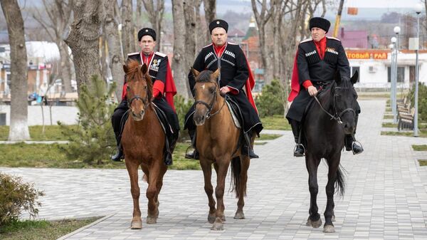 Казаки анапской станицы Гостагаевской прибыли на избирательный участок на конях