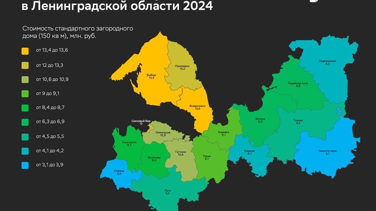 Карта стоимости загородного дома в Ленинградской области