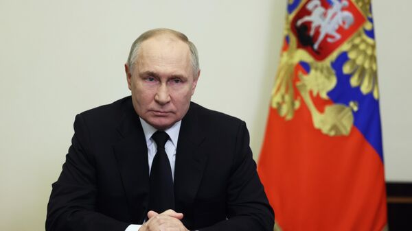 Владимир Путин во время обращения к гражданам России после теракта в Крокусе