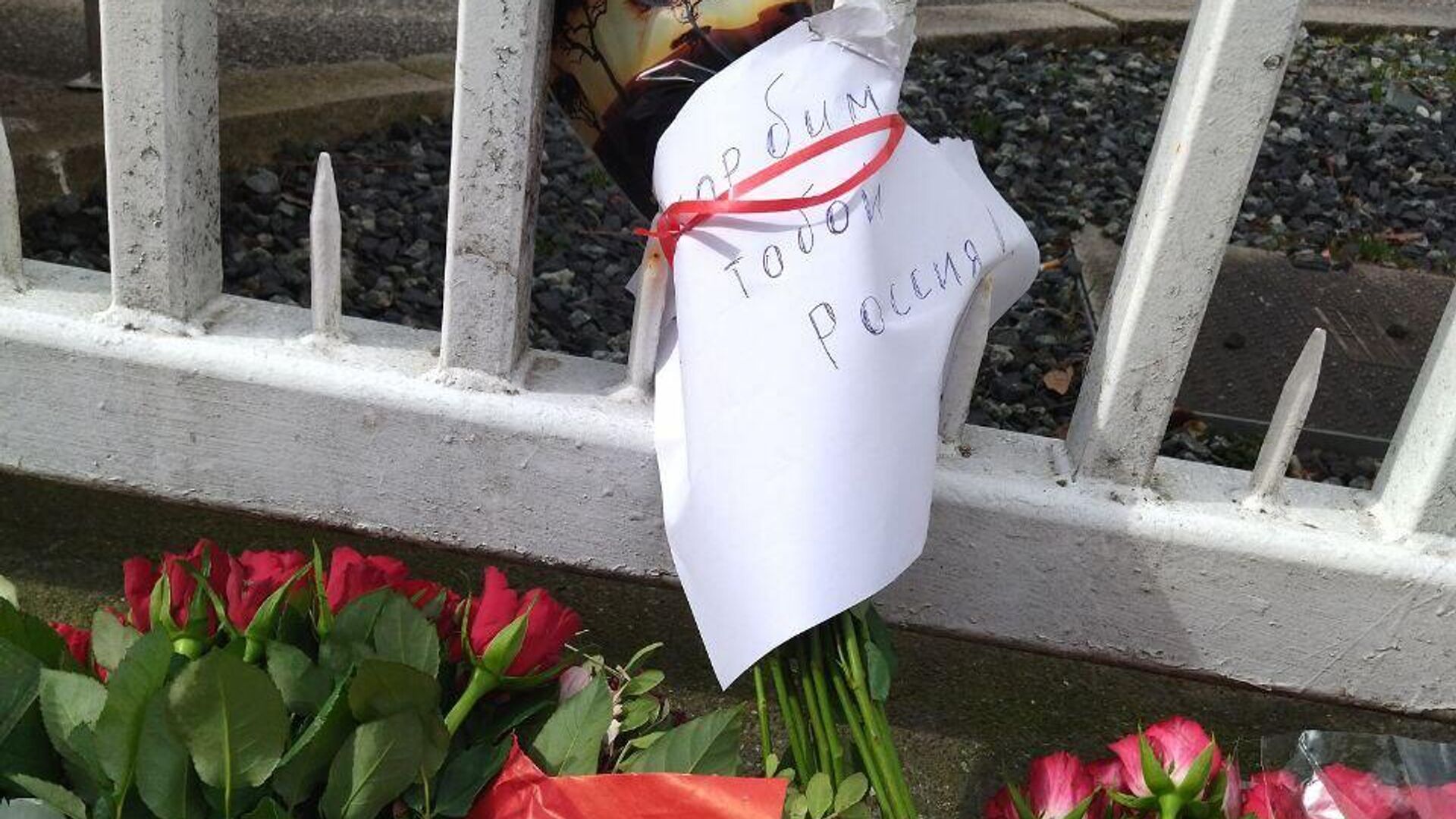 Цветы в память о жертвах теракта в подмосковном Крокус Сити Холле у здания посольства России в Дании - РИА Новости, 1920, 23.03.2024
