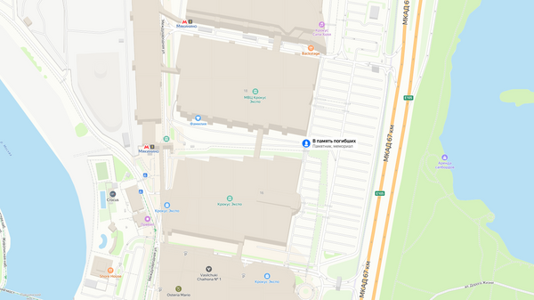 Отмеченное на Яндекс. Картах расположение народного мемориала в память о погибших в теракте в Крокус сити холле 