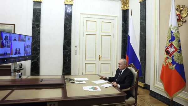 Президент РФ Владимир Путин в режиме видеоконференции проводит совещание по мерам, принимаемым после теракта в Крокус Сити Холле