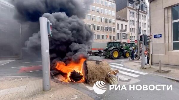 Акция протеста фермеров в Брюсселе