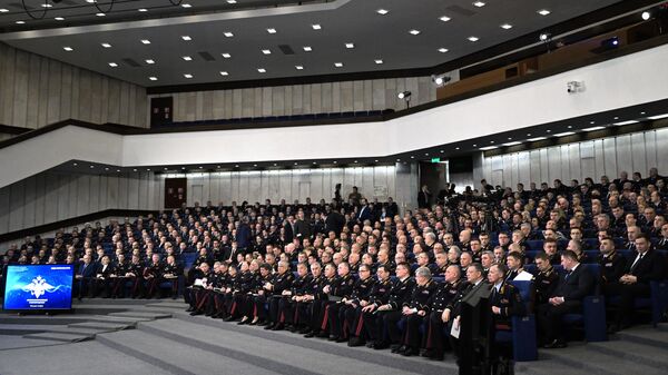 Участники ежегодного расширенного заседания коллегии министерства внутренних дел РФ. 2 апреля 2024