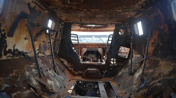 Австралийский бронетранспортер Bushmaster, уничтоженный в селе Триполье в ДНР в ходе спецоперации на Украине