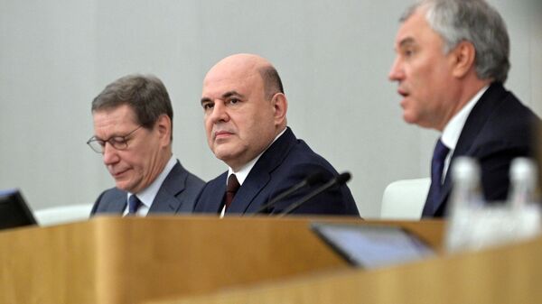 Председатель правительства РФ Михаил Мишустин перед выступлением с ежегодным отчетом правительства в Государственной думе