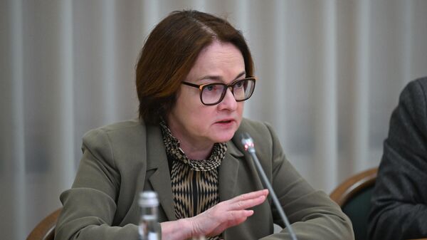 Председатель Центрального банка РФ Эльвира Набиуллина на встрече с президиумом фракции Единая Россия в Москве. 8 апреля 2024