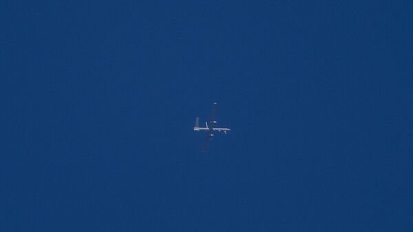 Беспилотный летательный аппарат ВВС Израиля поднятый в небо для отражения атаки со стороны Ирана. 14 апреля 2024