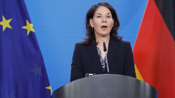 Министр иностранных дел Германии Анналена Бербок делает заявление по ситуации на Ближнем Востоке. 14 апреля 2024