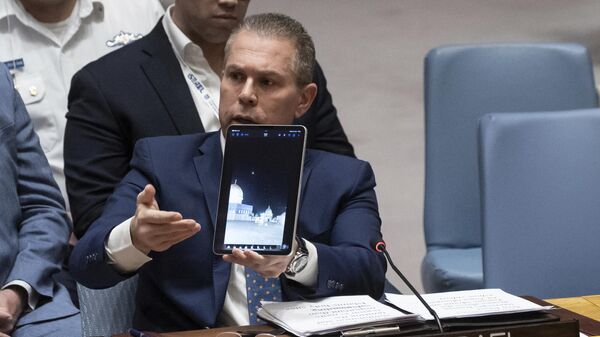 Постпред Израиля в ООН Гилад Эрдан на экстренном заседании Совбеза ООН. 14 апреля 2024