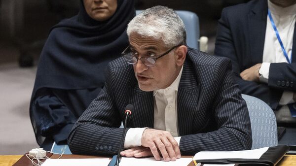Постоянный представитель Ирана при ООН Амир Саид Иравани на экстренном заседании Совбеза ООН. 14 апреля 2024